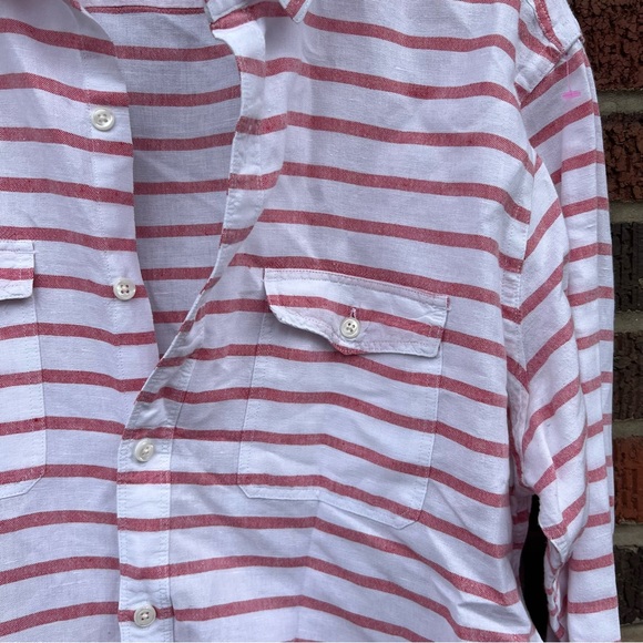 Express White and Red Button Down Collared Striped Shirt - Picture 3 of 3